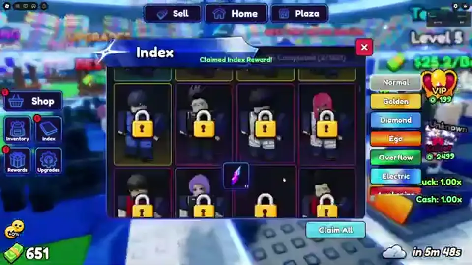 Blue Lock Farm Index panel with locked character tiles and a variety counter