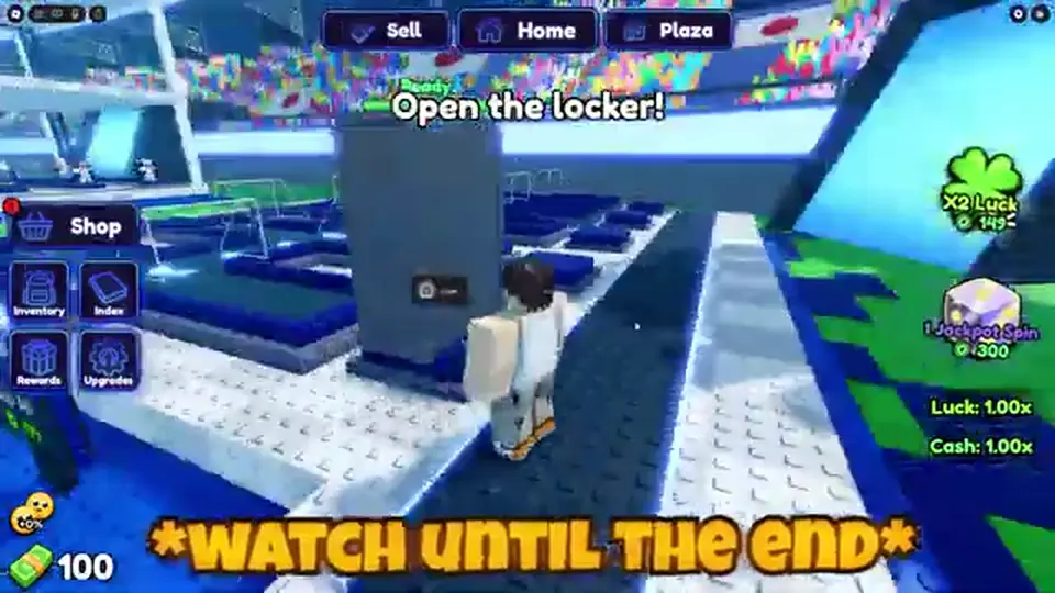 Blue Lock Farm HUD with the left Shop button beside an opening locker
